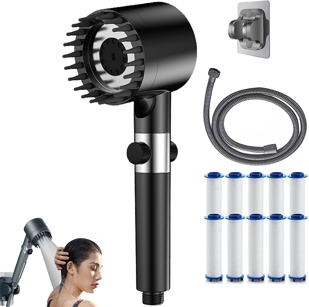 High-Pressure Handheld Massage Shower Head with Filter