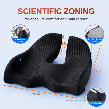 Benazcap Memory Foam Seat Cushion for Sciatica&Tailbone Pain, Black, Large - Star Deal Treasure