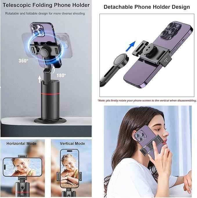 Auto Face Tracking Tripod – 360° AI Phone Holder & Selfie Stand