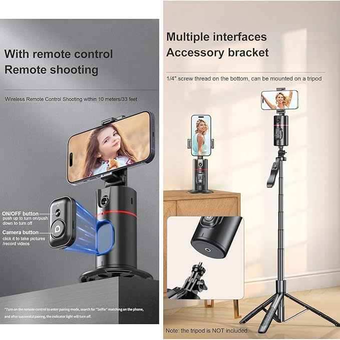 Auto Face Tracking Tripod – 360° AI Phone Holder & Selfie Stand