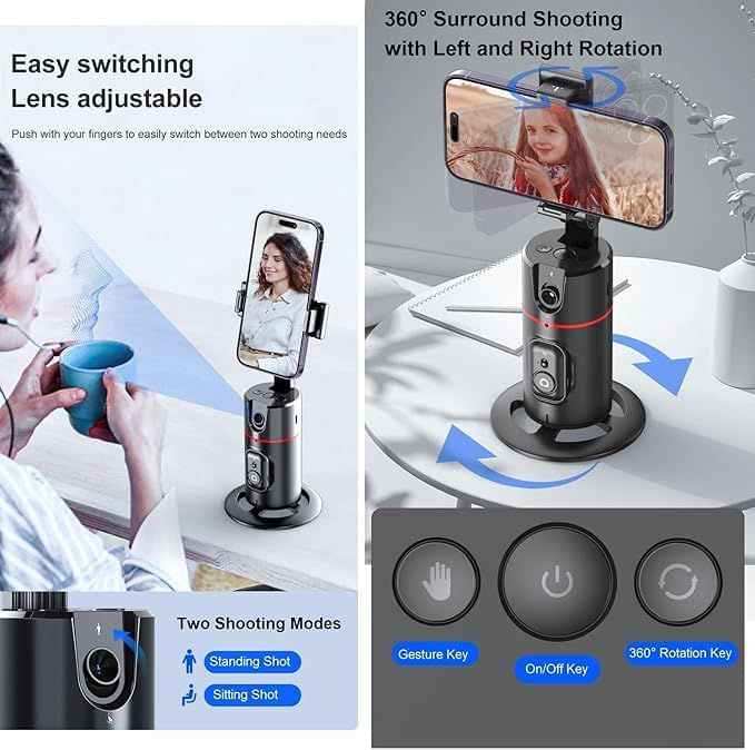 Auto Face Tracking Tripod – 360° AI Phone Holder & Selfie Stand