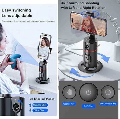 Auto Face Tracking Tripod – 360° AI Phone Holder & Selfie Stand