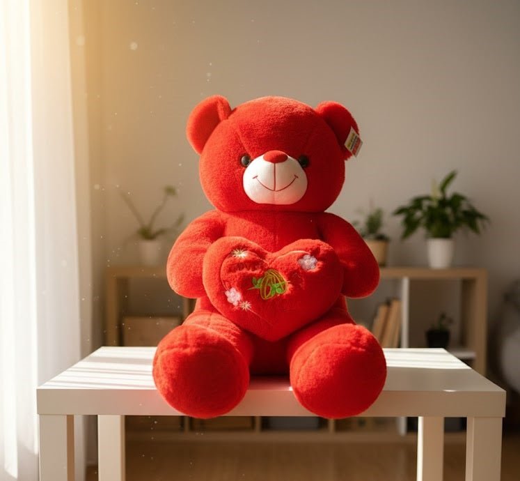 Large Red Love Teddy Bear with Heart Cushion – Soft & Romantic Gift